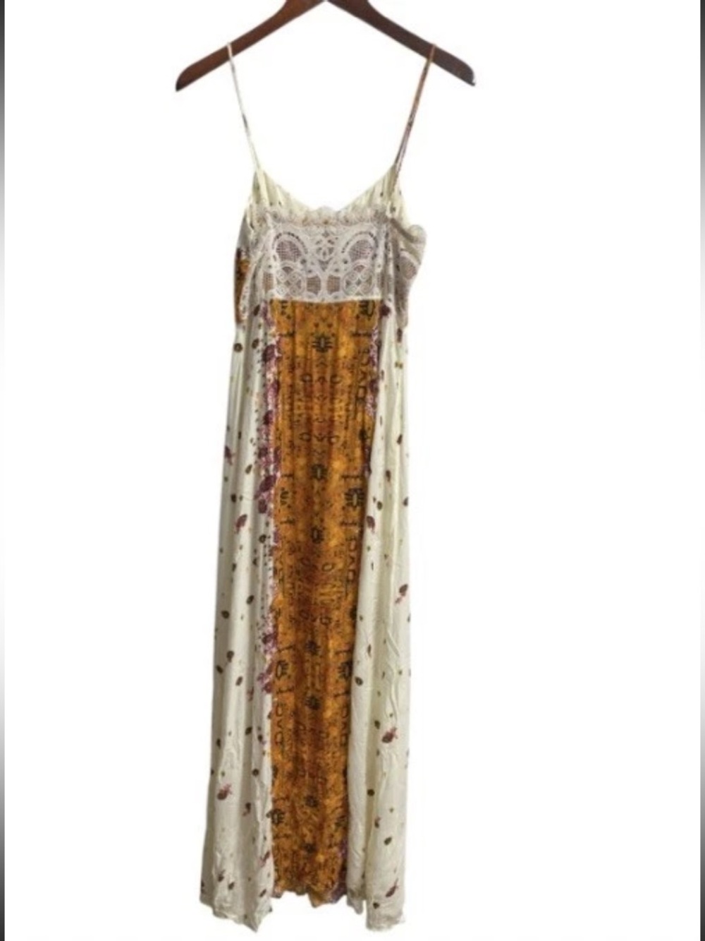 Free People Morning Song Cream Maxi Dress Sz M Orange & Pink Floral Center Panel - Picture 7 of 13